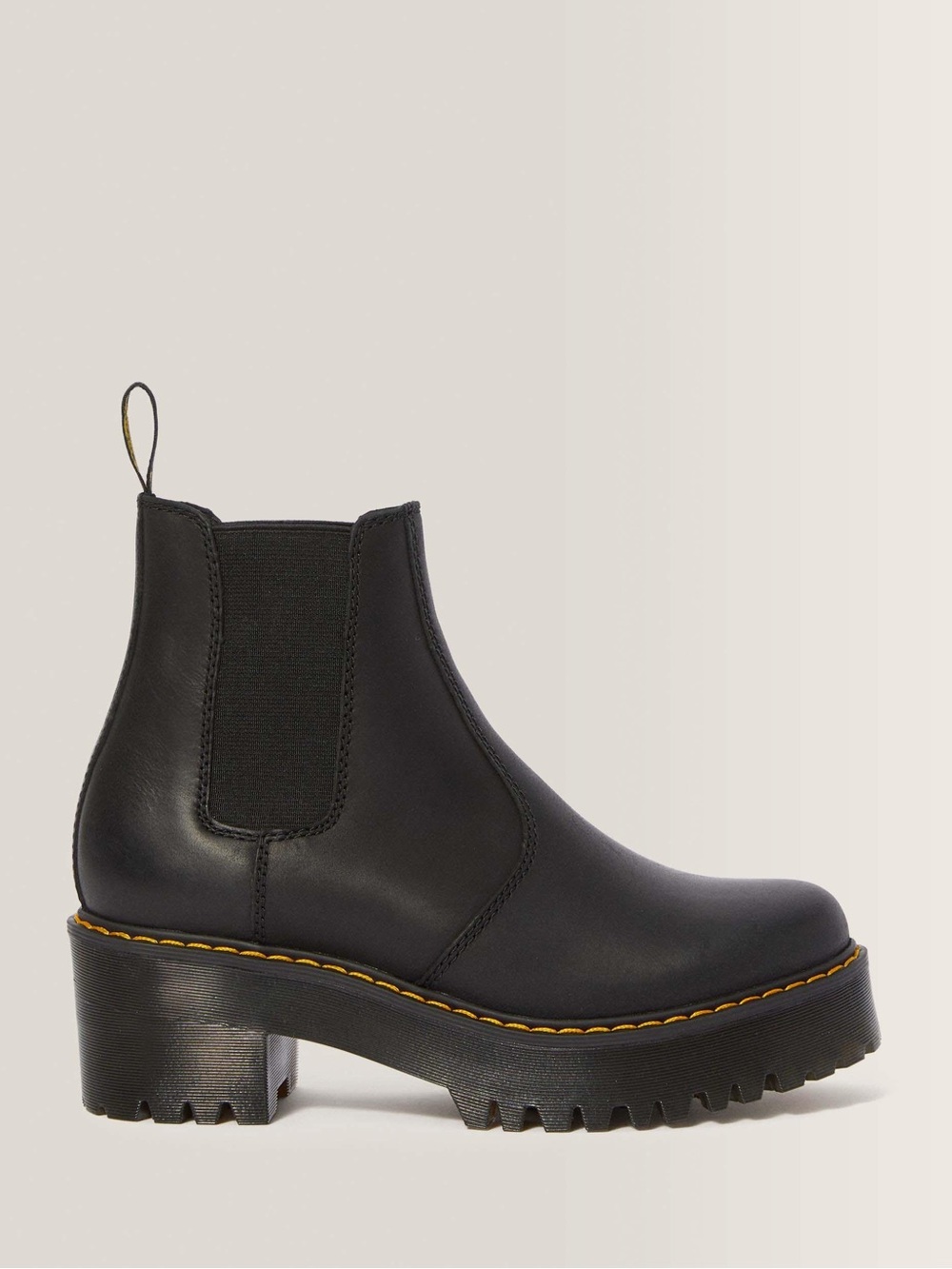 $190 Dr. Martens Rometty Wyoming Black Leather Platform Chelsea Lug Boots Size 9
